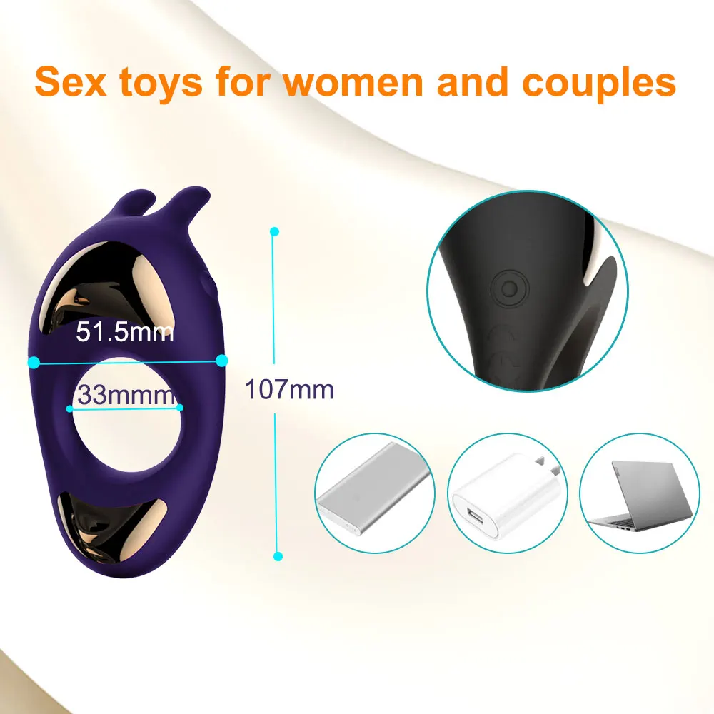 Rechargeable Big Dick Enlarger Penis Ring Cock Intense Delay Ejaculation Sex Toy for Couple Men Delay Ejaculation Vibrating Ring