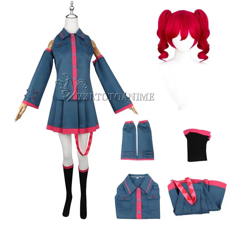 CyKasane Teto Cosplay Voicepeakk Uniformy Peruka Anime Diva Piosenkarka Teto Śliczny Czerwony Kucyk Kostium Damski Dziewczęcy Halloween Scena