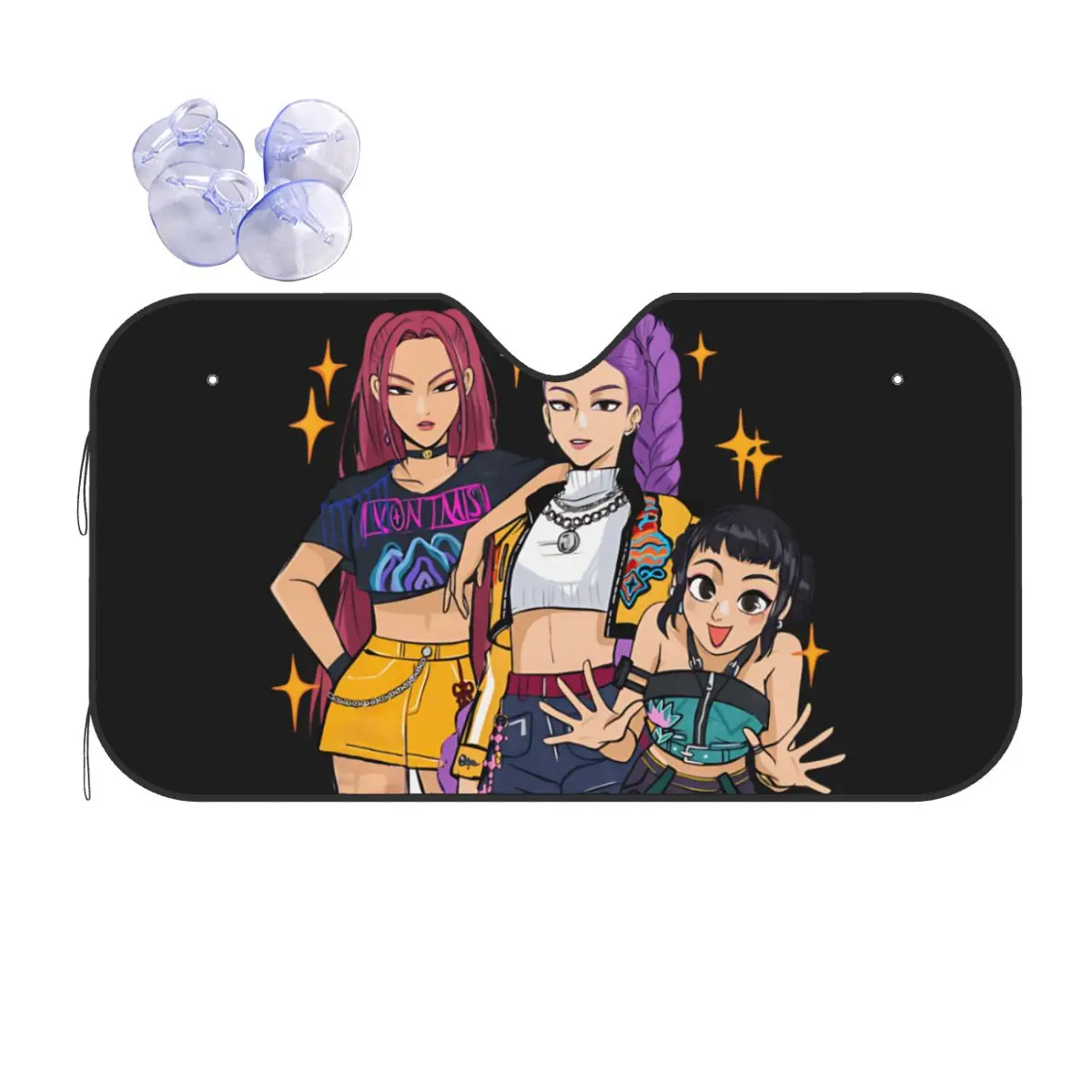 

Huntrix Kpop Demon Hunters Zoey Rumi Mira, милый солнцезащитный козырек на лобовое стекло 76x140 см, солнцезащитный козырек из алюминиевой фольги для автомобиля, Стайлинг автомобиля