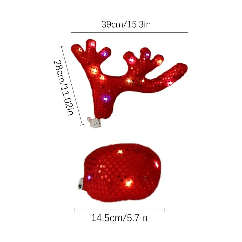 Christmas Reindeer Antlers For Truck Light Up Reindeer Antlers Nose Kit Car Costume Accessories Cute Vehicle Decorations For