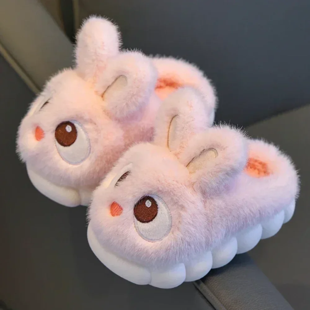 

Cartoon Design Comfortable Warm Rabbit Slippers Fluffy Faux Fur Winter Slippers Waterproof Big Eyed House Shoes
