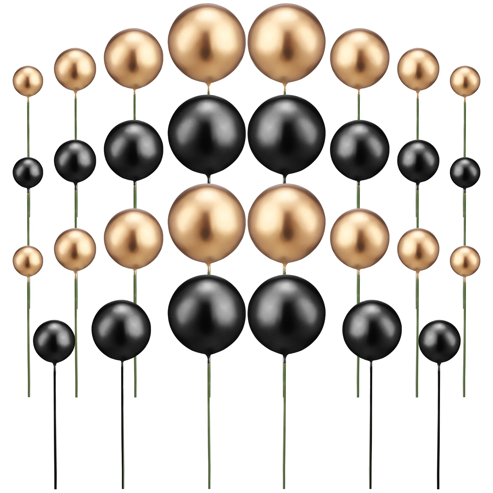 

30 Pcs Golden Ball Silver Decoration Plug-in Cake Decorations Birthday Cupcake Topper