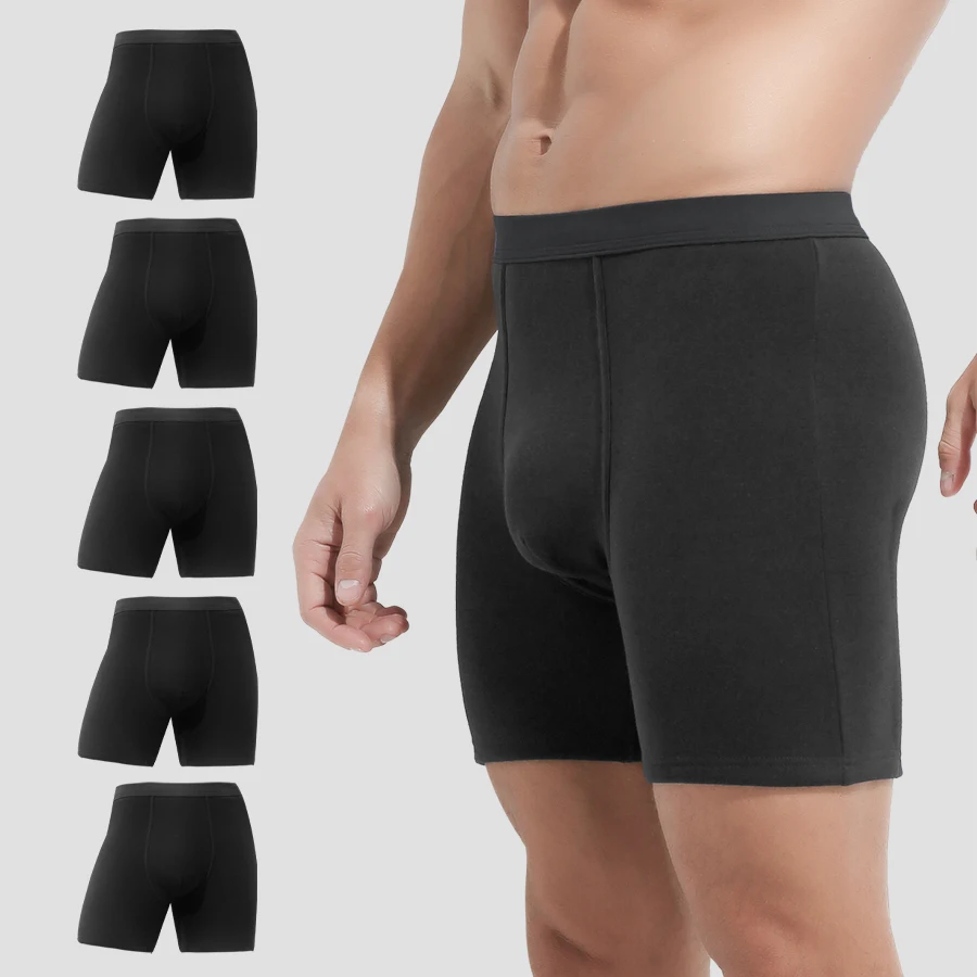 

5PCS Men's thermal underwear men's fleece thick anti-wear leg lengthened boxers autumn winter middle-aged boxer shorts