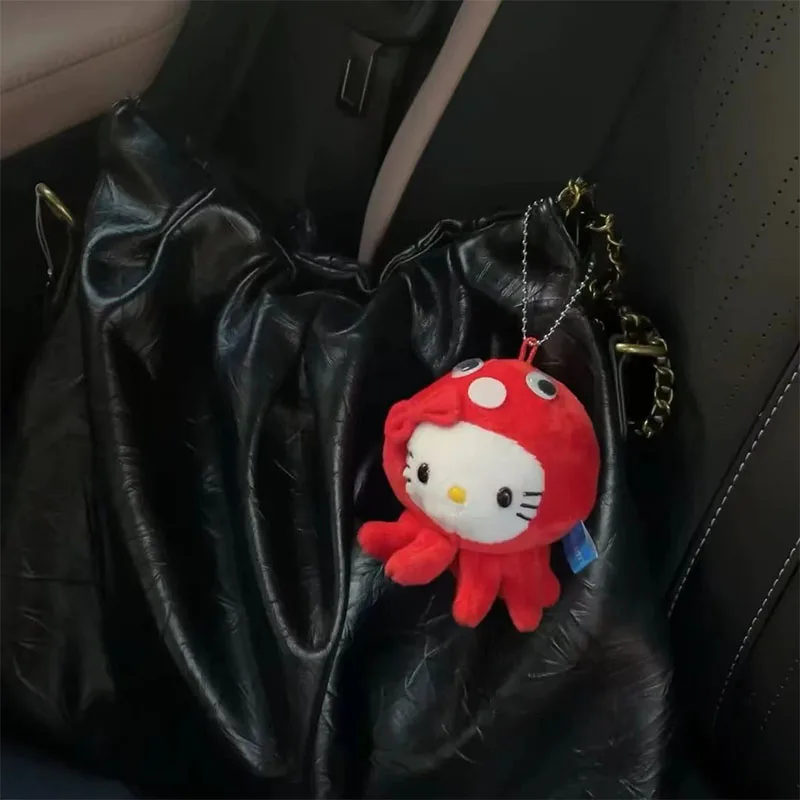 New Sanrio Hello Kitty Plush Doll Bag Ornaments Red Squid Octopus Dressed Up Couple Gift Keychain Bow-Knots Kawaii Festival Gift