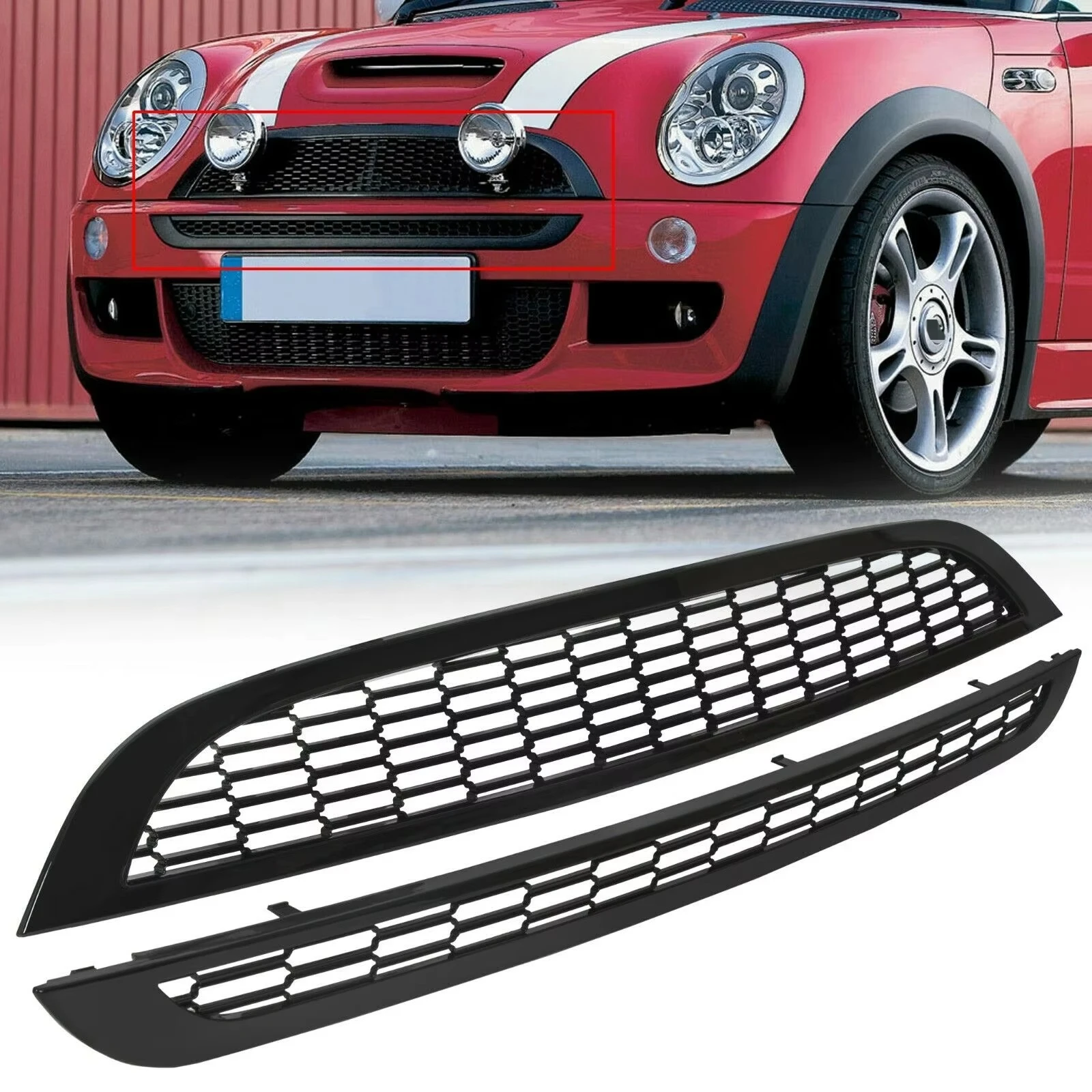 

For Mini 2002-05 Cooper R50 R52 R53 JCW Style 2 PCS Honeycomb Mesh Grill Grille
