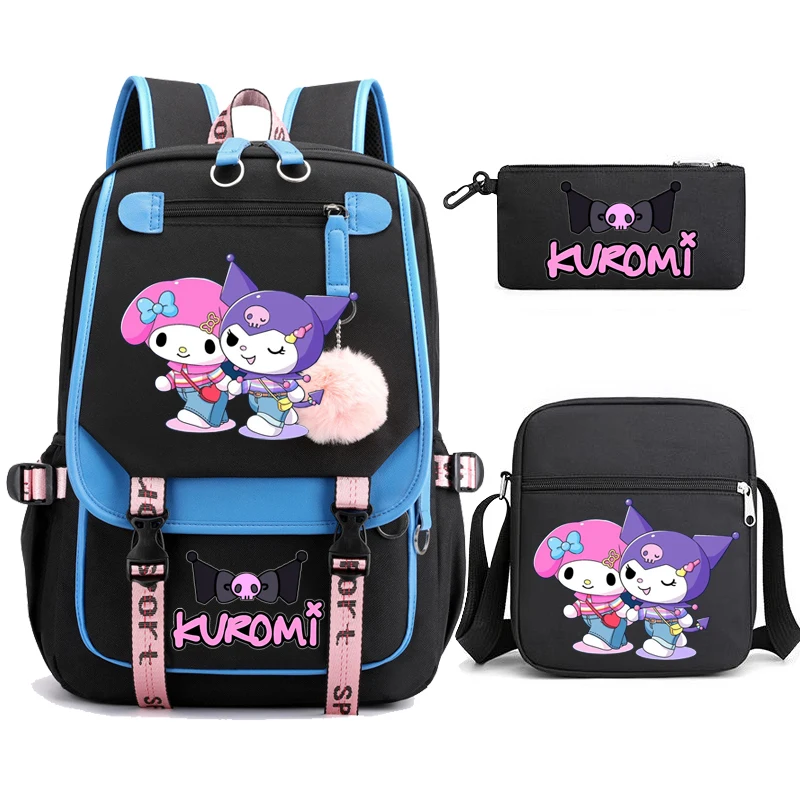 Kuromi Backpack Multi-pocket Men Women Universal Nylon Large-capacity Leisure Simple Schoolbag Insert Buckle Computer Mochilas