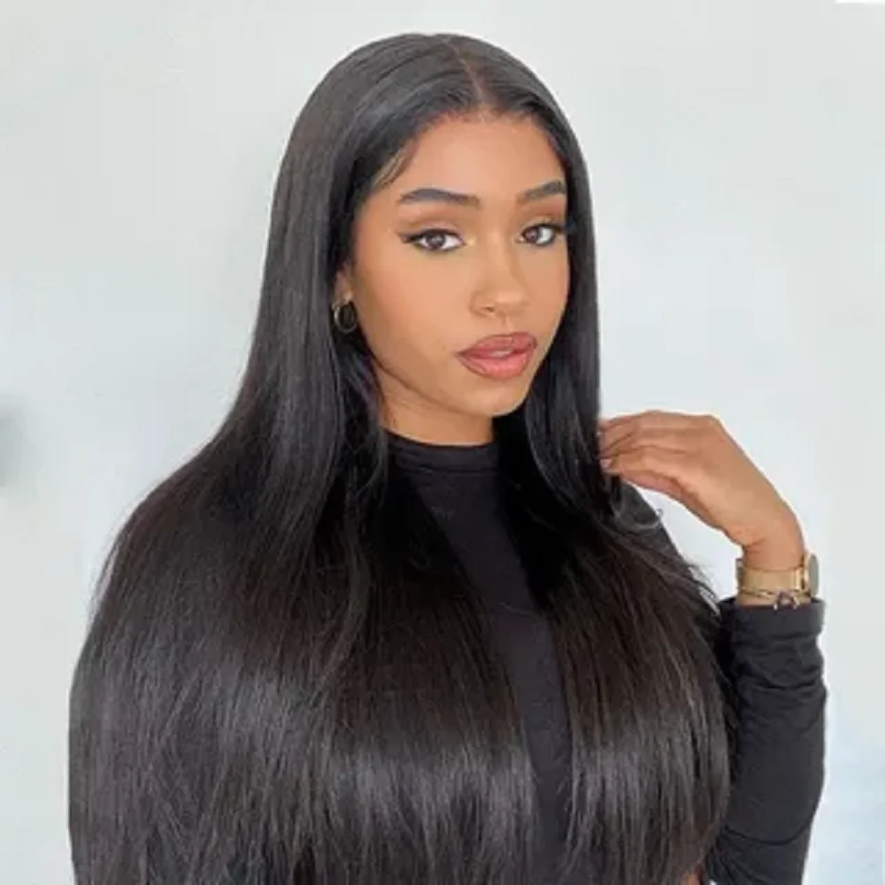 

Glueless Wigs For Black Women 200 Density Brazilian Human Hair Bone Straight Hair Lace Wigs Bleached Knots Pre Cut Lace Wigs