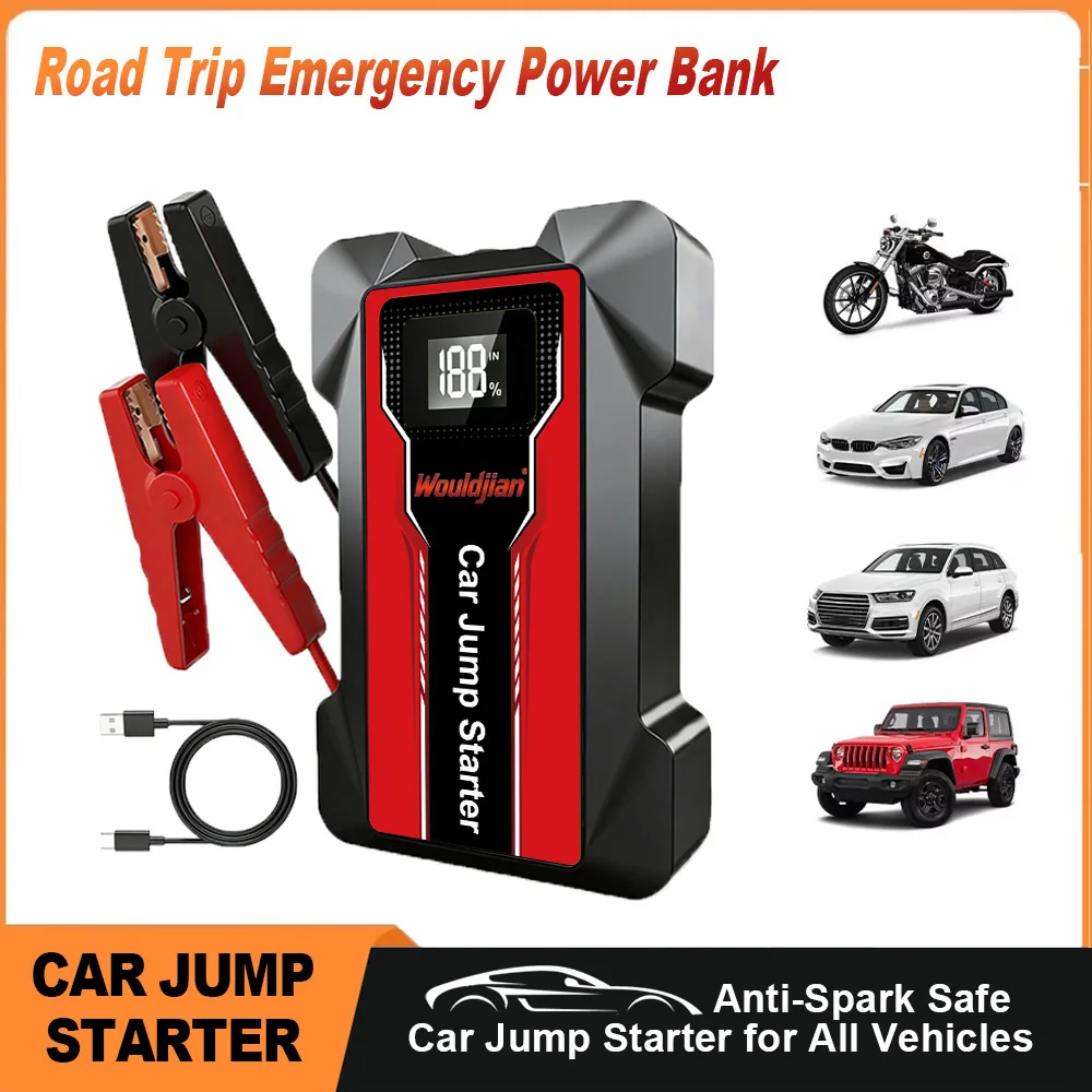 12V Car Jump Starter Portable Battery Booster Pack 8.0L Gas 6.0L Diesel -40C Cold Start Power Bank 3 Modes LED Flashlight SOS