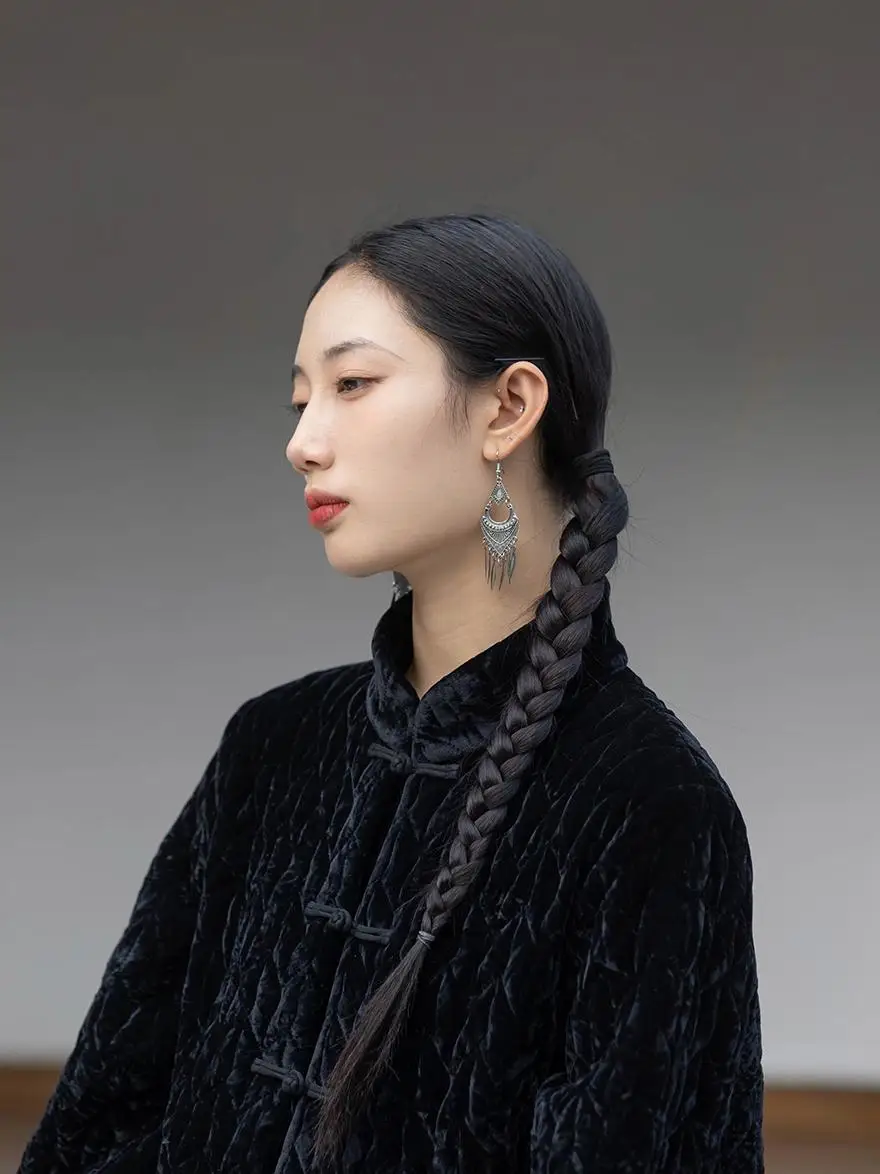 

Thiened Cotton Jaet Retro Oil Painting Sle Velvet Loosely Stitched Stand Collar Button Warmth Seeking Outerwear 4256