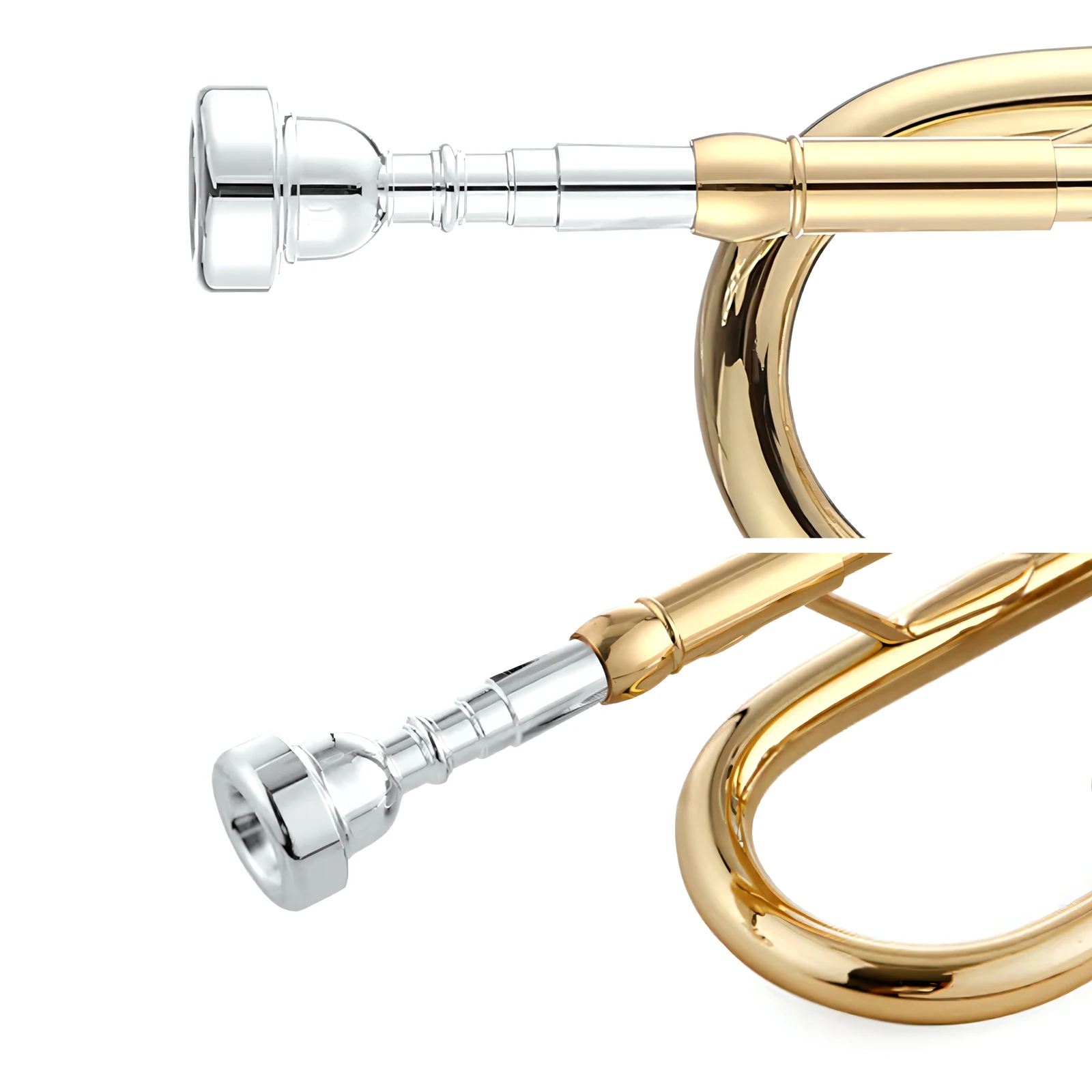 Versilbertes Messinglegierungs-Mundstück-Set 7C 5C 3C für Trompeten, passend für Yamaha / Bach / Conn / King, mit Bürste, Reinigungstuch, EVA-Etui – Detail 12
