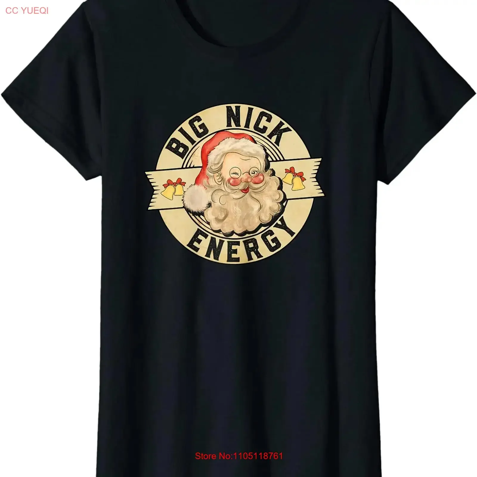 Big Nick Energy Vintage Santa Claus Wink Christmas Ladies' Crewneck T Shirt long or short sleeves vintage Washed