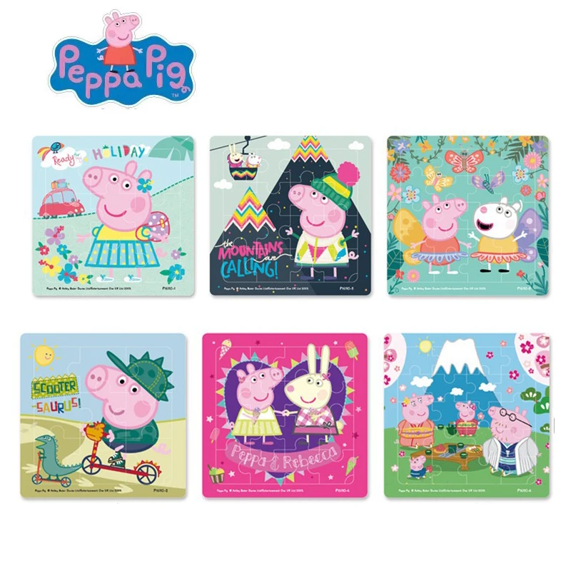 Peppa mainan boneka aksi Puzzle babi, teka-teki pendidikan dini taman kanak-kanak blok bangunan berpikir Model kartun hadiah anak-anak