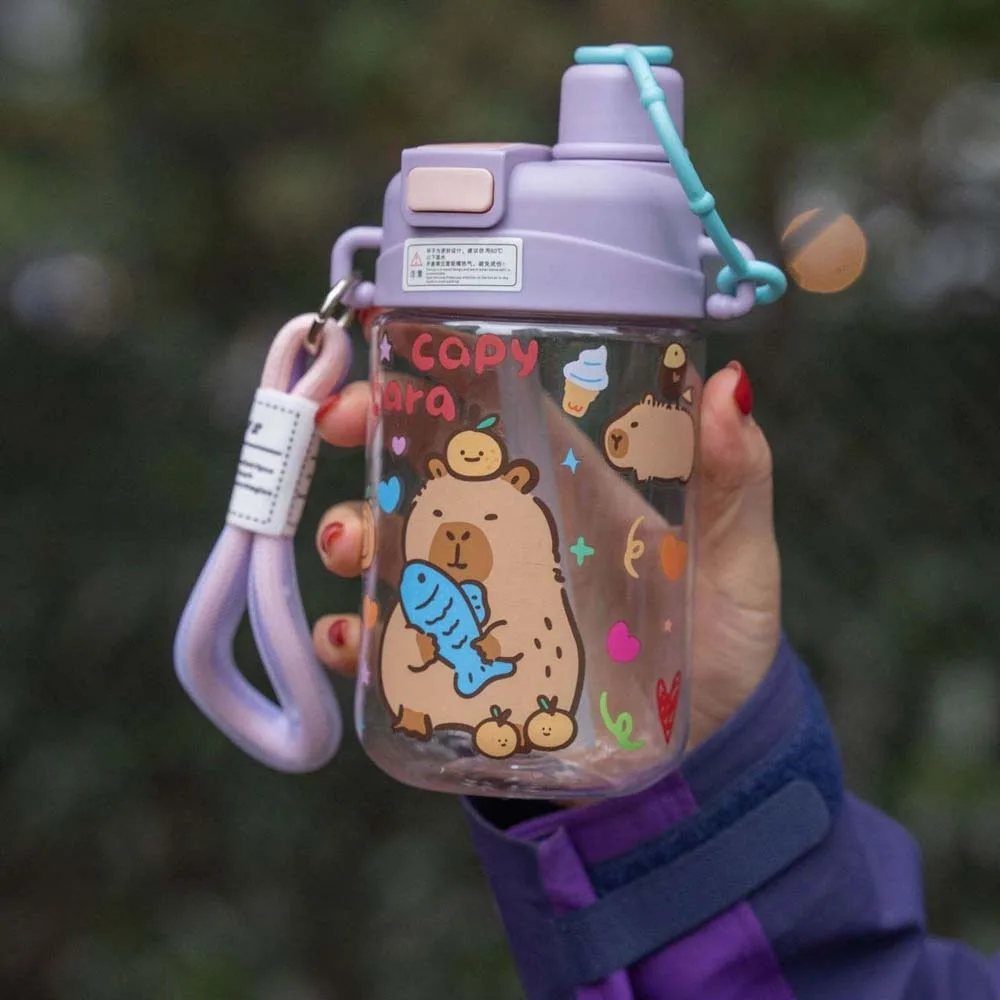 

Large Capacity Capybara Water Bottle TPR PP Straw Cartoon Children Cup Leak-proof PC 600ML Double Drinking Cup Cycling