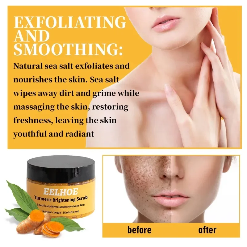 Turmeric Body Scrub Cleaning Exfoliation Removal Dark Spots Melanin Brighten Whitening Moisturizing Skin care peeling Cream