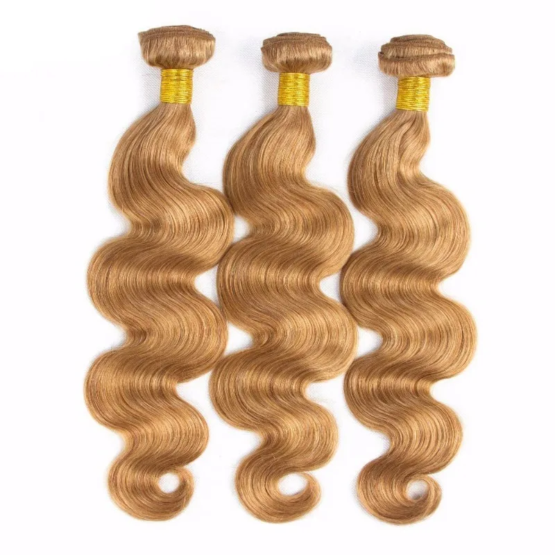 Extensiones de cabello humano Remy brasileño para mujer, mechones de pelo rubio miel, ondulado, Color 27, 100 g/pc, #27