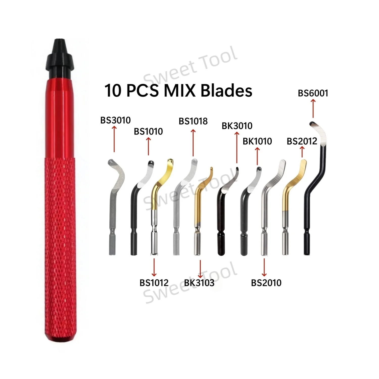 

Great Burr Remover Hand Tool Set 10PCS Rotary Deburr Blade Mix Set with Handle Debur Tool for Wood Plastic Aluminum Copper Steel