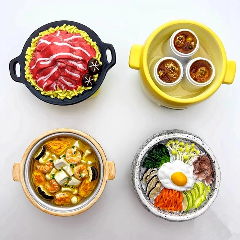 Stone Pot Mixed Rice, Mushroom Soup Handmade Painted 3D Fridge Magnets Tourism Souvenirs Refrigerator Magnetic Stickers