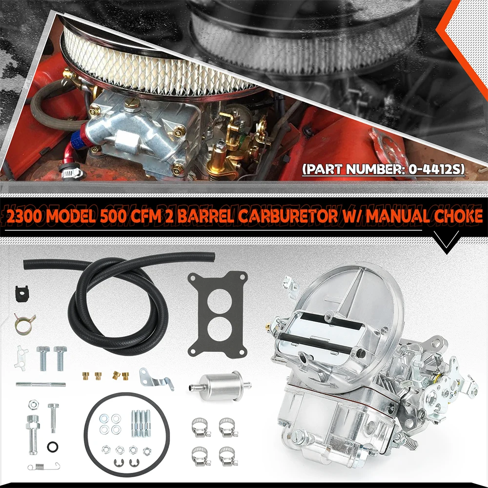 0-4412S Carburetor 2300 500 CFM 2 Barrel with Manual Choke Compatible For Jeep J10 CJ5 CJ7 For Ford F100 F250 For GMC Dodge