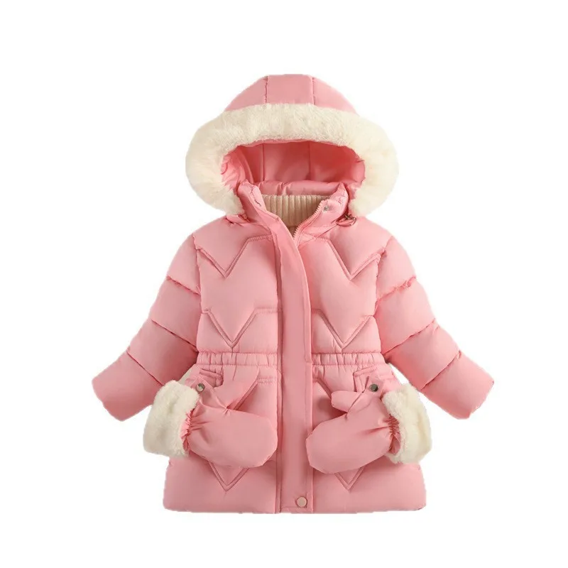 

Children Winter Jacket for Girls Cotton Coat Fashion Hooded Outerwear Kids Clothing 3-10Years Parka Plus Velvet Overcoat