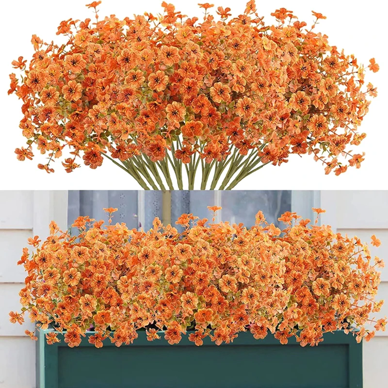 Artificial Flowers Outdoor UV Resistant Fake Plastic Plants Greenery Shrubs Arrangement For Home Porch Window Autumn Decoration