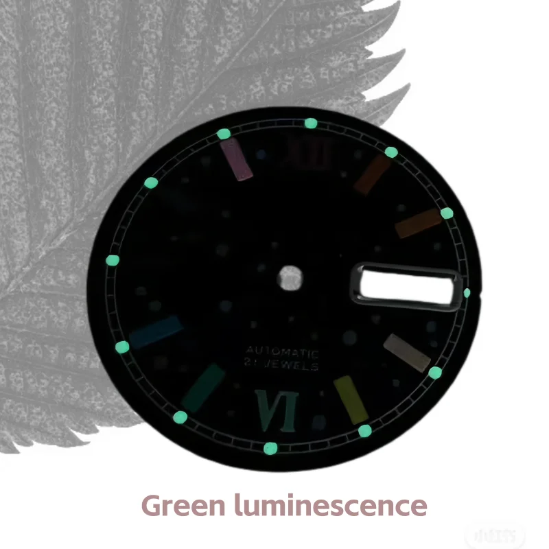 28,5mm nuevo NH36 Dial S Logo doble fecha verde luminoso superficie de punto de color accesorios de modificación de esfera de reloj
