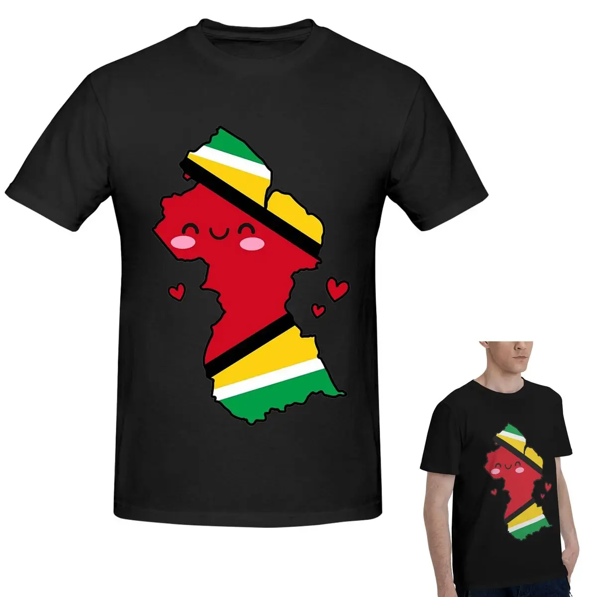 

100% Cotton Guyana Flag Map Smile With Love T-Shirt Men's Classic Oversized T Shirt Men O-Neck Summer Shirts Tops S-6XL