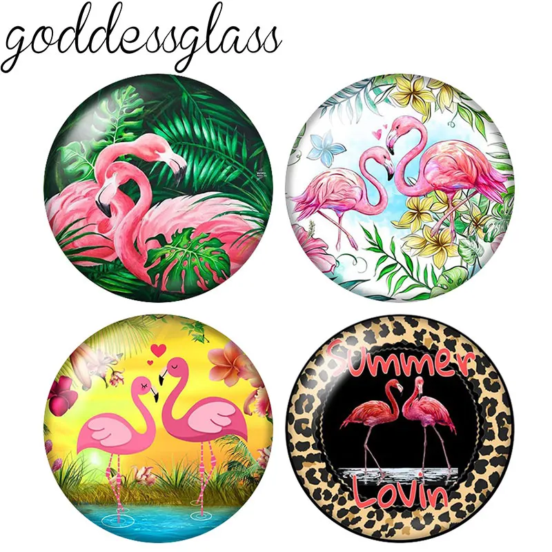 

New Beauty Flamingo Leaves Love style 10pcs 12mm/18mm/20mm/25mm Round glass cabochon demo flat back Making findings