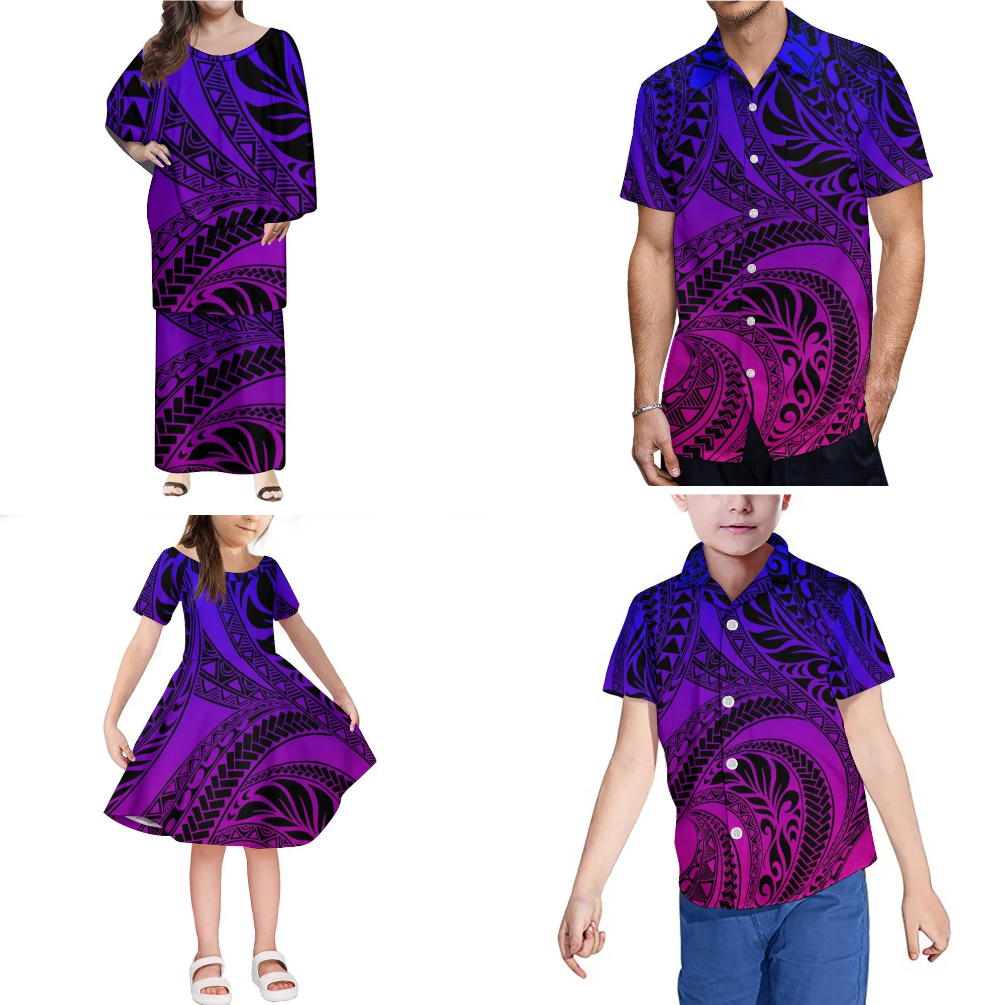 New Arrivals Hawaii Polynesian Tribal Printed Women Dress Match Men Shirts Children T Shirt Family suitNew Arrivals Hawaii Polyn