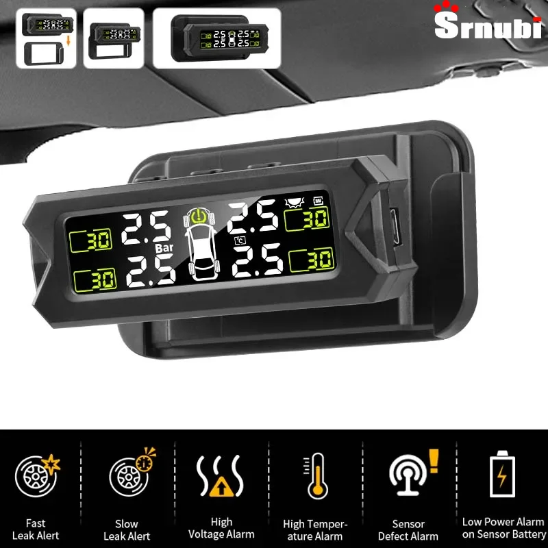 Car TPMS Tire Pressure Monitoring System Smart Alarm Tyre Sensor Solar Charge With Bracket 360 Adjustable IP68 Waterproof 6 bar