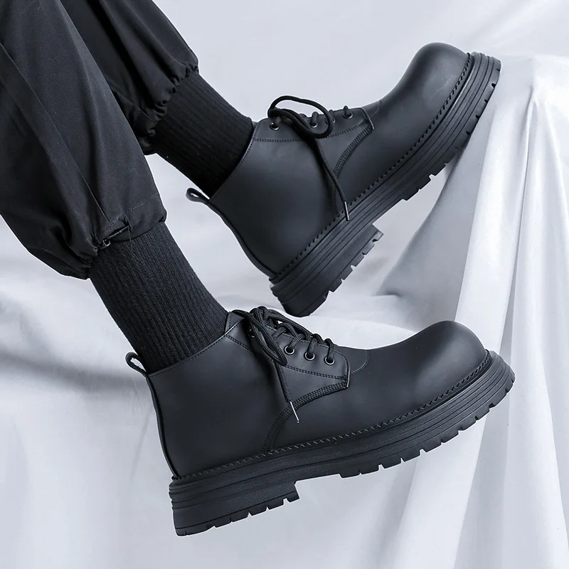

men's casual business office dress platform boots black trendy autumn winter shoes cowboy natural leather boot ankle botas male