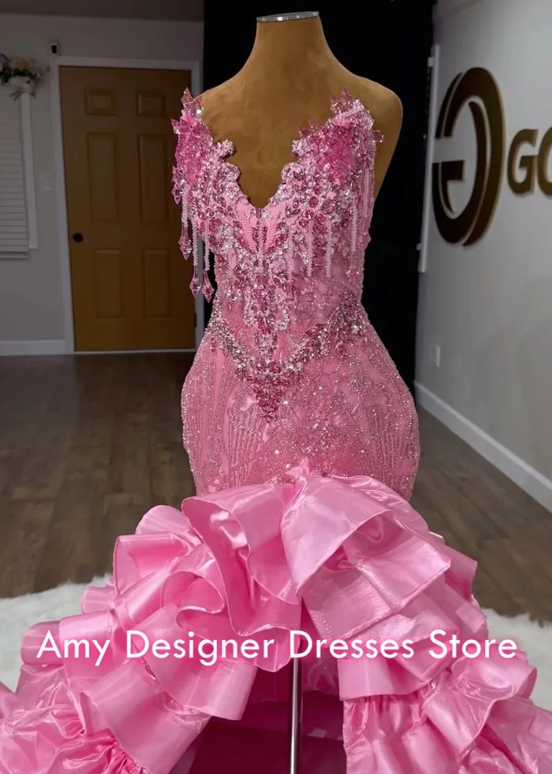 

Роскошные выпускные платья для темнокожих девушек 2026: платье-русалка с высоким разрезом, кристаллами, бисером и пайетками для свадебных и вечерних мероприятий, индивидуальный пошив