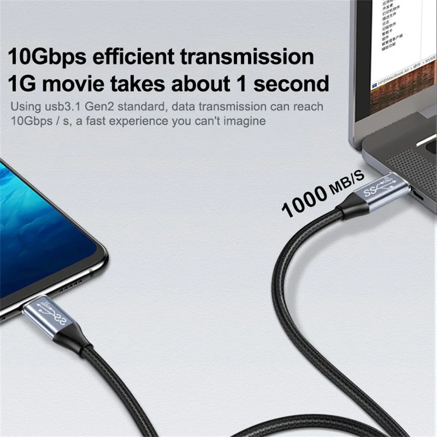 5A USB Type C 3.1 PD100W Quick Charge Type C Male Female 90 Angle Cable USB C Extension Cable Fast Charging With Corner Cables