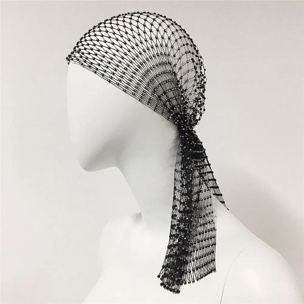 

Bohemian Summer Headwrap Girl Hair Accessories Bandana Rhinestone Headband Bling Turban Women Hair Scarf Mesh Head Scarf Cap
