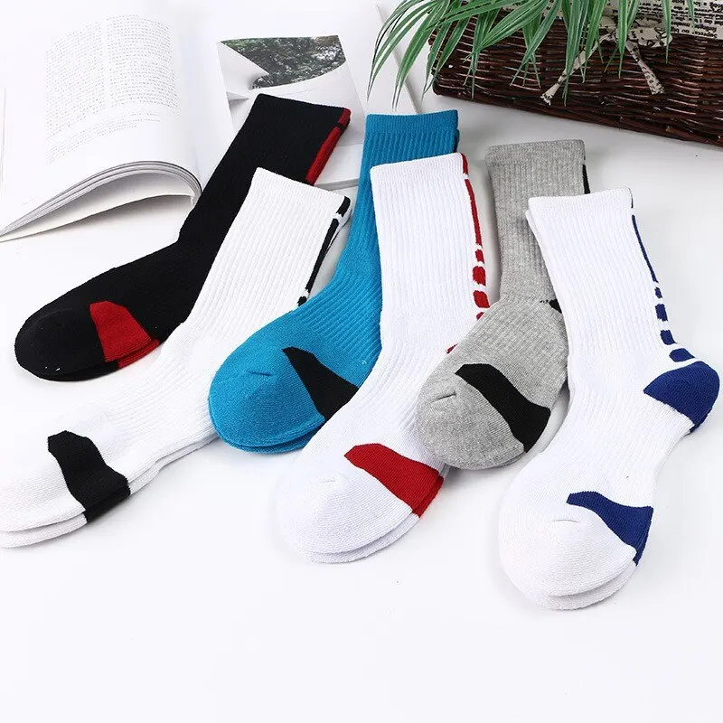 High-Top Pairs 2 Bottom Mens Towel Athletic Socks Terry Thickened Non-Slip Basketball Socks Knee High Socks