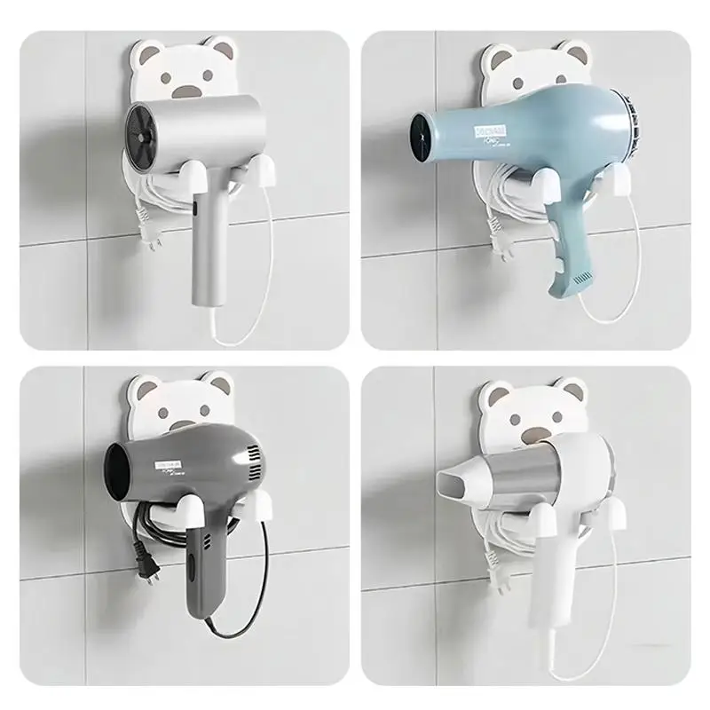 New Little Bear Hair Dryer Holder Easy Install Wall-Mounted No-Drill Bathroom Organizer For Electric Blow Dryers