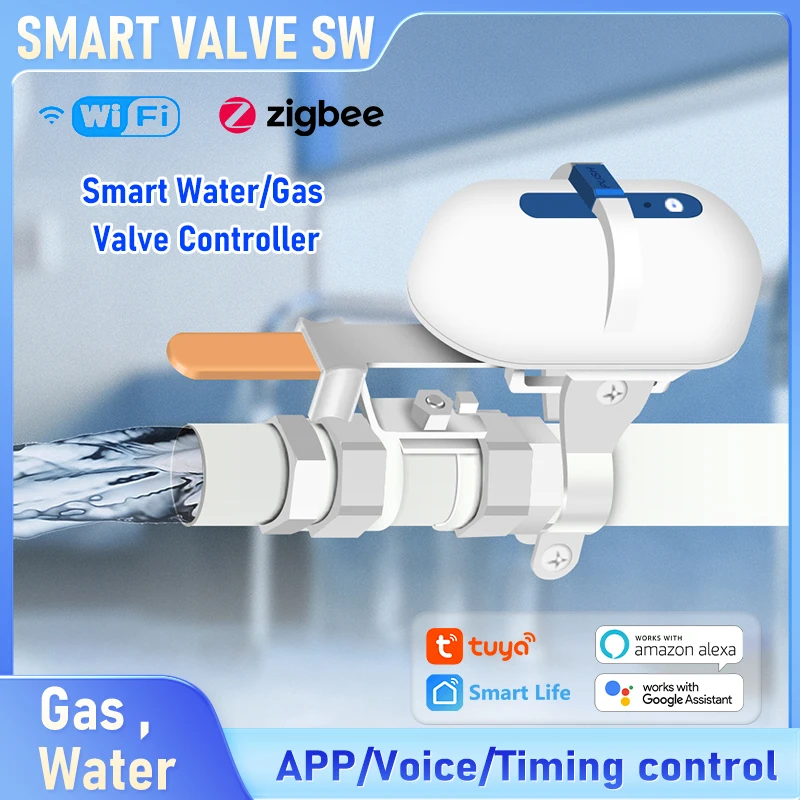 

Tuya Smart Valve Controller WiFi Zigbee, Alarm Sensor Linkage Water/Gas,App Timer & Voice Control Work With Alexa/Google Home