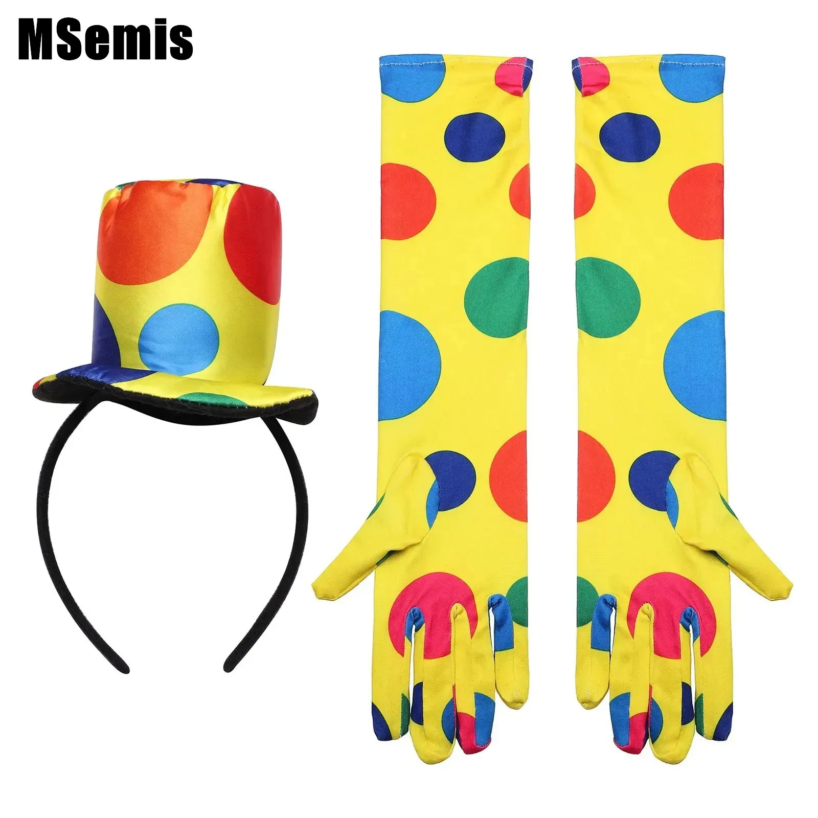 

Carnivals Clown Costumes Props Set Halloween Cosplay Colorful Dot Headwear And Gloves Funny Jester Mardi Gras Party