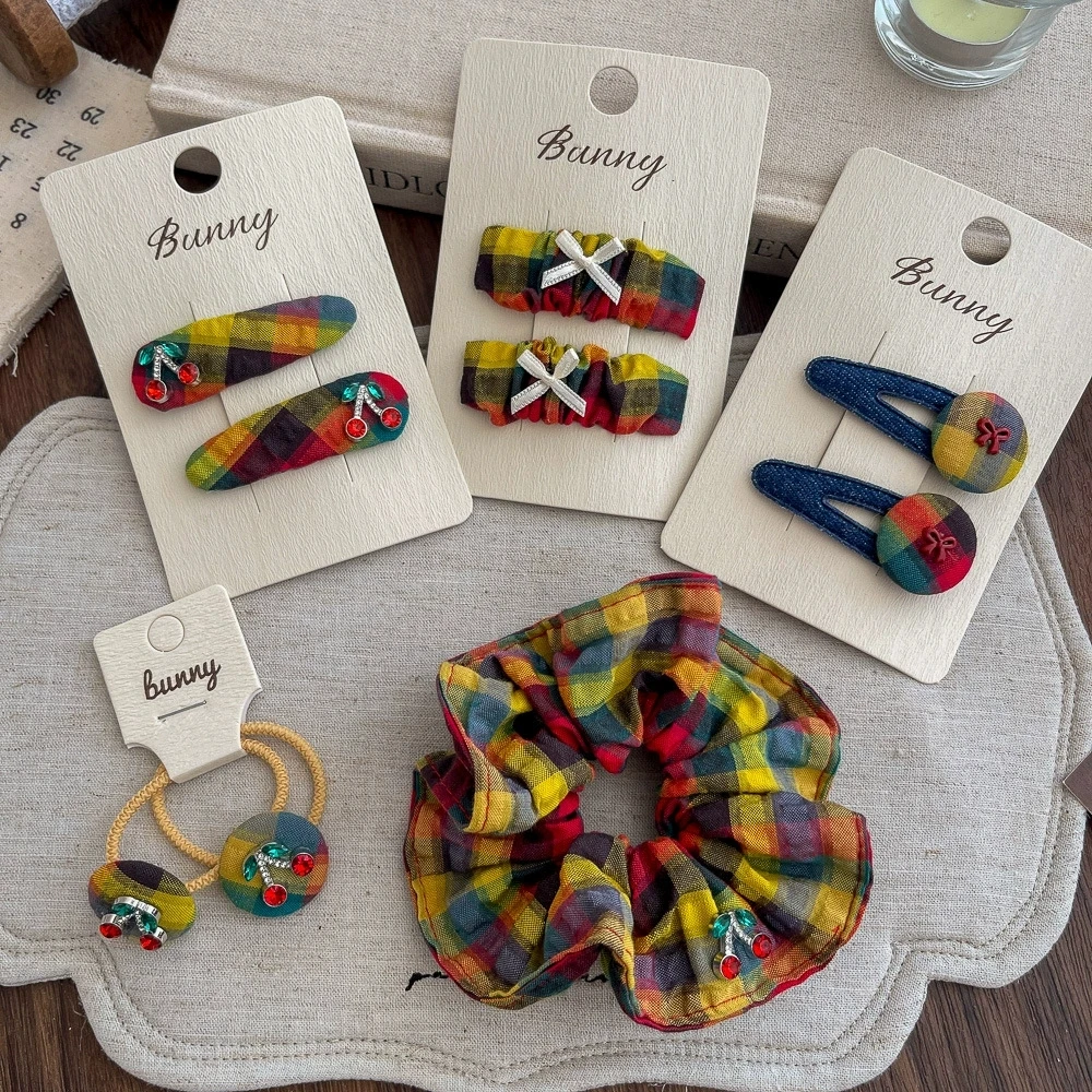 

Cartoon Cherry Hair Clips for Girls Colorful Plaid Hairpins Baby Side Clip Cute Hair Accessories Kids Hair Tie Ponytail Holder