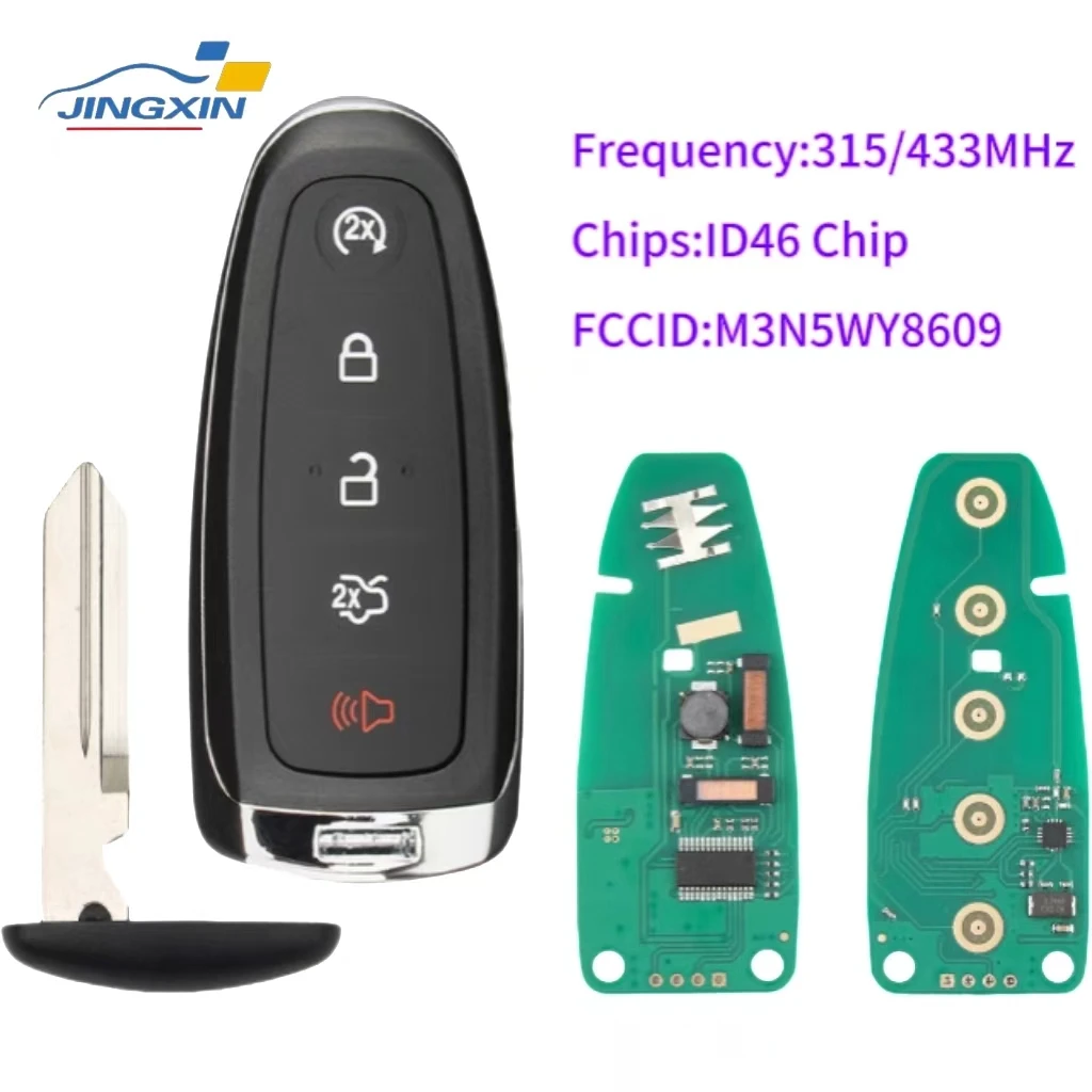 Jingxin-chave remota do carro, 315 MHz, 433MHz, Lincoln MKT, Ford Focus, Taur, borda, fuga, Flex, Touro, 2011-2018, ID46, pcf7953, M3N5WY8609