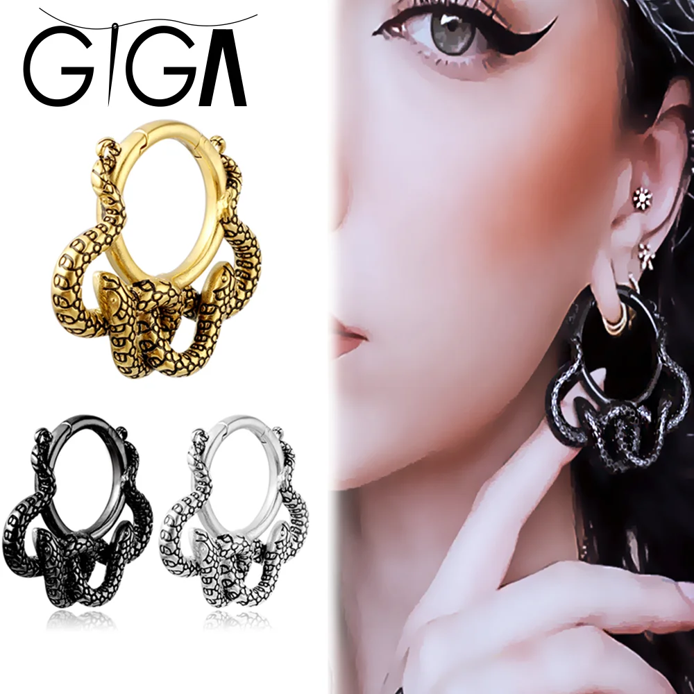 Giga 2PCS 8mm Cool Snake Ear Weights Hangers Plugs Expander Stainless Steel Piercing Earrings Women Man Fashion Jewelry Gift