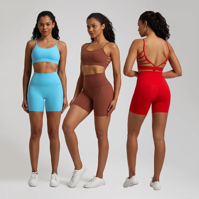 Yoga Set Gym Set Workout Clothes for Women V Backless Sports Bra High Waist Gym Shorts Women 2 Piece Sportswear Tracksuit