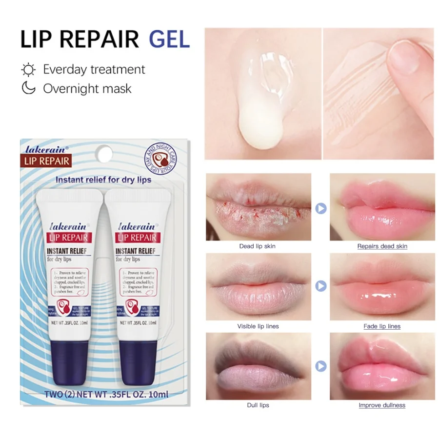 2-Pack Moisturizing Lip Repair Gel Instant Relief for Dry Lips Liquid Lip Balm Paraben-Free Lip Care Product Reduces Lip Lines
