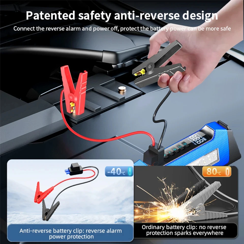 8000mAh 200 Psi Car Jumper Multi Function 12v Battery Booster Capacitor Auto Compressor Power Bank Jump Starter With Air Pump