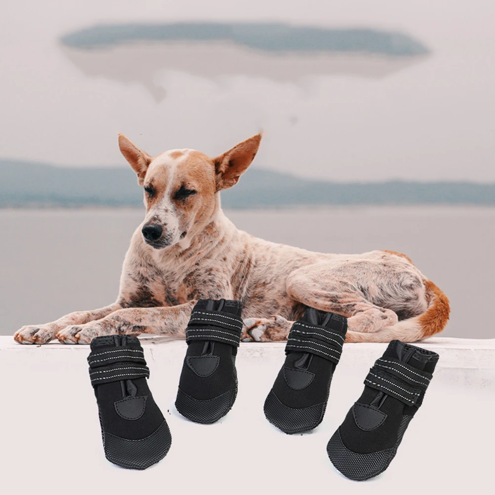 

4 Pcs Waterproof and Warm Shoes Black Boots Pet Walking Dog Non-slip Dogs Pets Autumn Winter