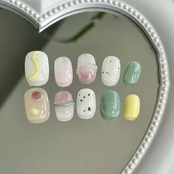 Handmade Press on Nails Set High Quality Spring Ready-made Artificial Nail Fake Short Self-adhesive Nail Tips with Box and Tools