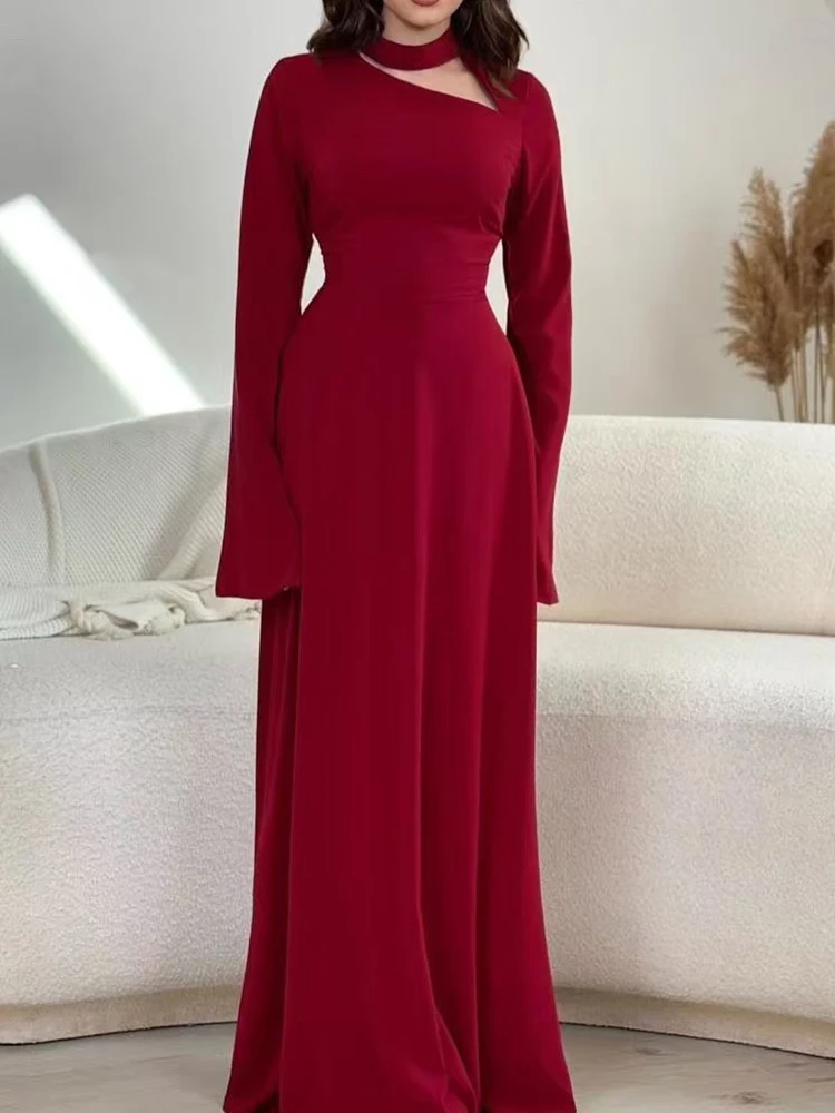 

Новое однотонное тонкое темпераментное платье с длинными рукавами, элегантное ажурное банкетное платье с высокой талией, сексуальные женские плиссированные вечерние платья