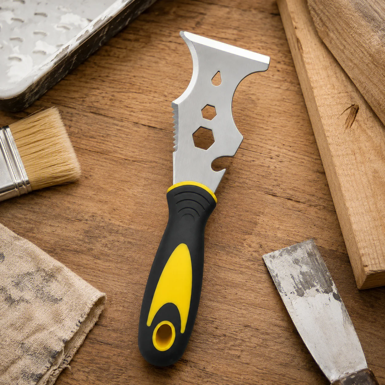 1PC 15-in-1 Stainless Steel Putty Knife Multi-Use Tool with Paint Scraper Wallpaper Can Opener - Home DIY Construction Tool