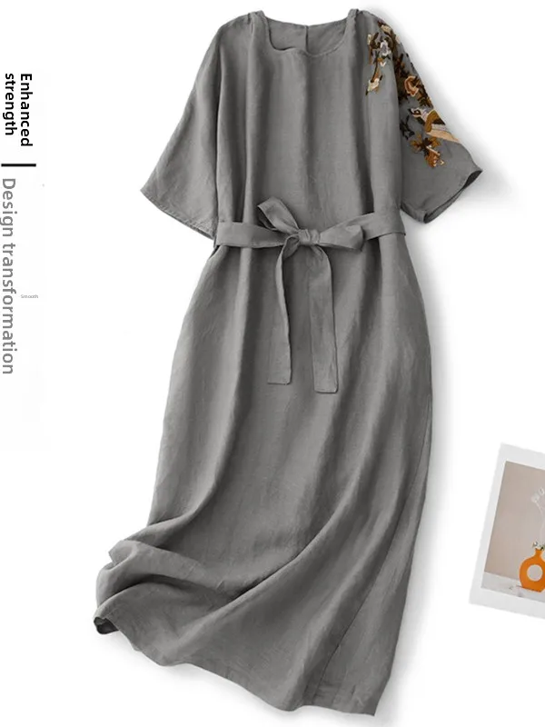 Damska długa spódnica w stylu retro z bawełny i lnu, luźna, artystyczna, w stylu zen, duży rozmiar, wygodna, oddychająca, idealna do pracy.