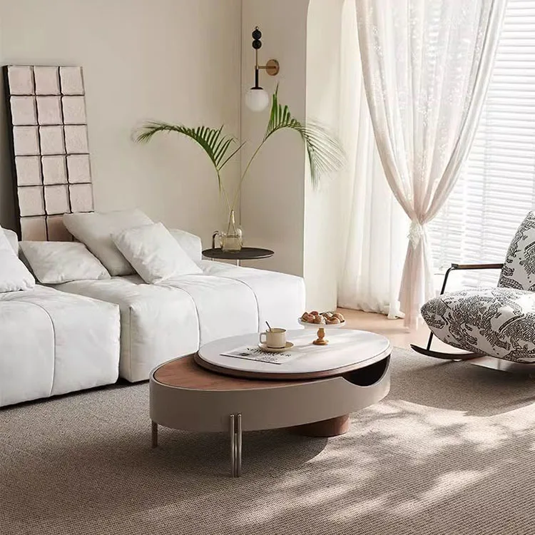 #*Ovaler, verstellbarer Couchtisch, multifunktional für das Wohnzimmer mit Stauraum und als Kaffeetisch nutzbar, Couchtisch