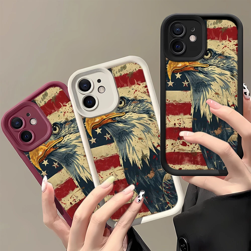 American USA Flag Eagle Soft Mobile Phone Cases Cover For iPhone 16 15 14 Plus 13 12 11 Pro MAX Shockproof Silicone Phone Cover